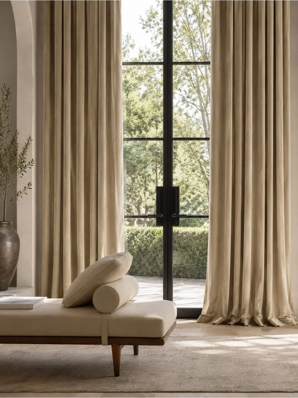 Restoration Hardware COTTON VELVET DRAPERY Panel Drapes ROD POCKET Sand 50”x92”